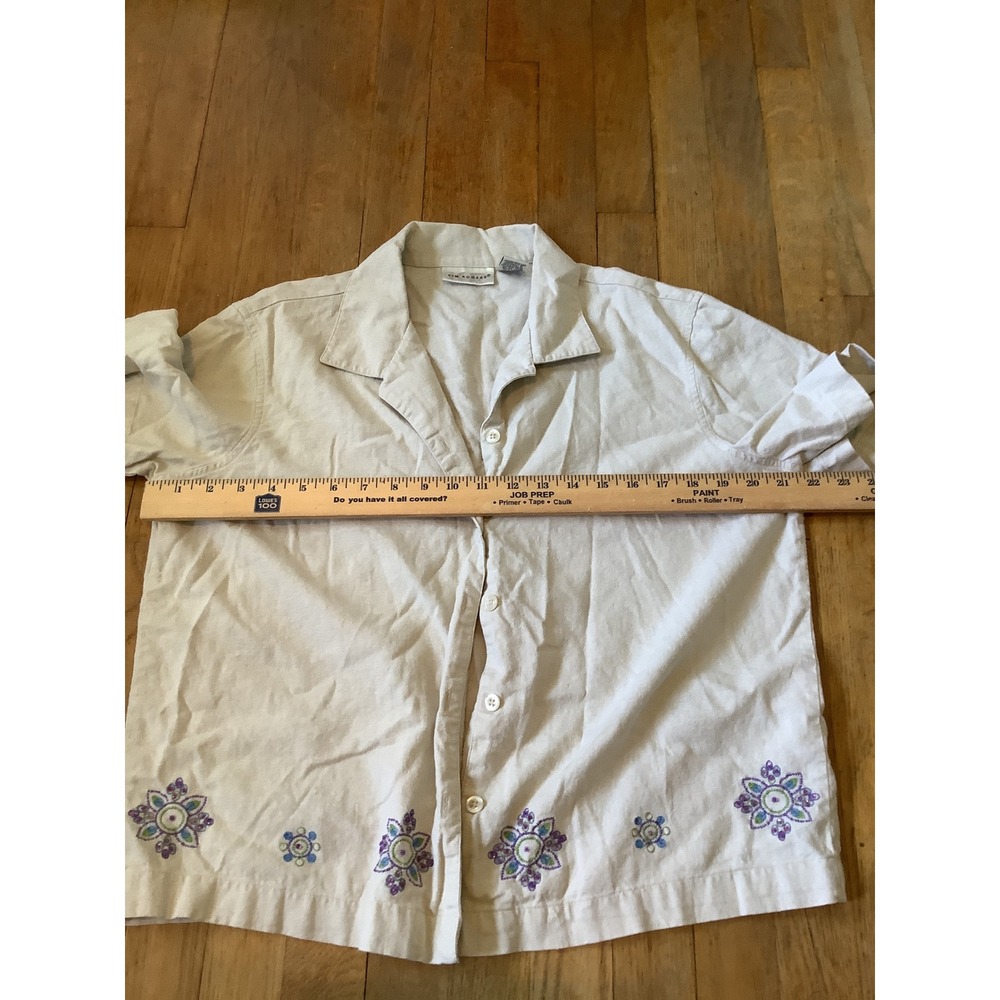 Kim Roger's Linen Blend Outfit Embroidered Floral‎ Details Set Size L - Picture 5 of 10